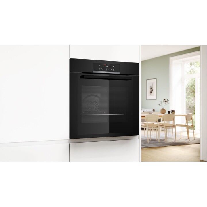 Bosch, Serie 4 HBA372EB3, Horno de 71L y 3600W con limpieza pirolítica y 7 funciones de cocción, Negro