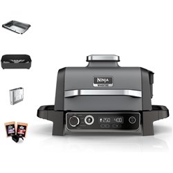 Ninja Woodfire Electric BBQ Grill and Fuker, 7 en 1 Grill extérieur et friteuse, déshydrate, antiadhésif, portable