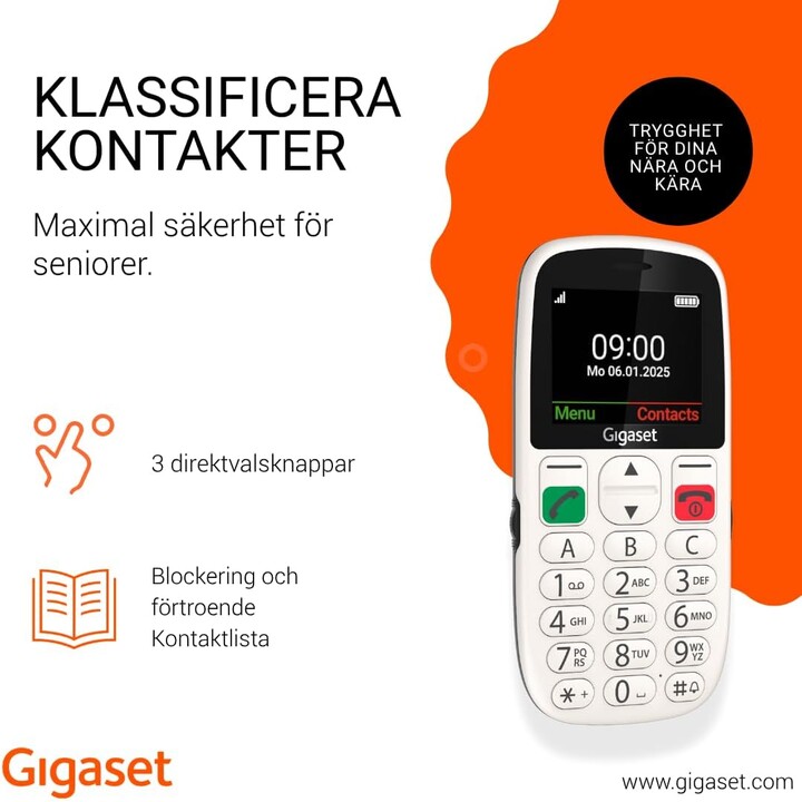 Gigaset Gl395 5,59 Cm (2.2") 90 G Negro Teléfono Para Personas Mayores