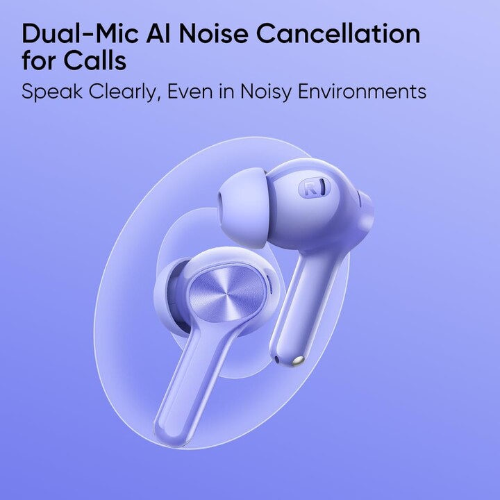 Realme Buds T200 Lite, auriculares Bluetooth, reproducción de 48h, AI enc, carga rápida, IPX4, con micrófono, aurora púrpura