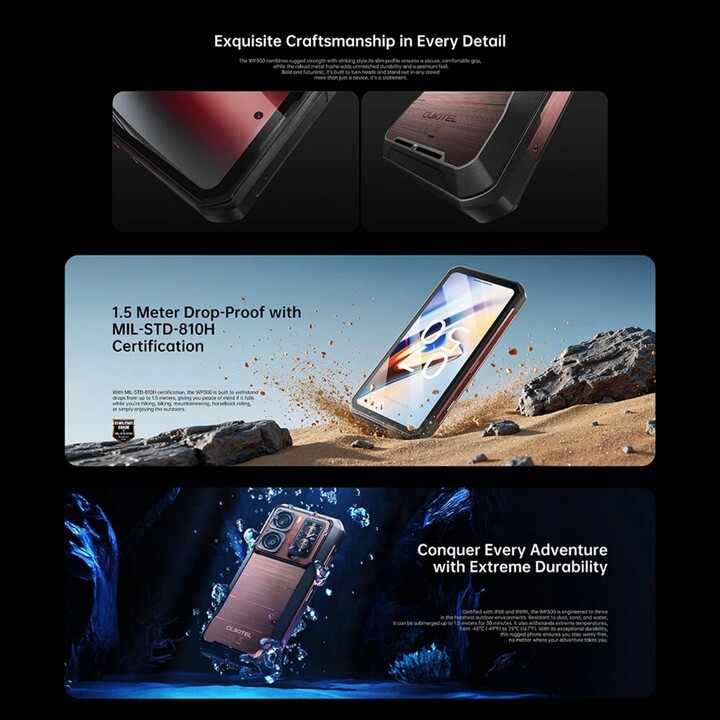 OUKITEL WP300 5G, 12 GB+512 GB, display da 6,8 pollici, batteria da 16000 mAh, 108 MP, Android 15, NFC, Red