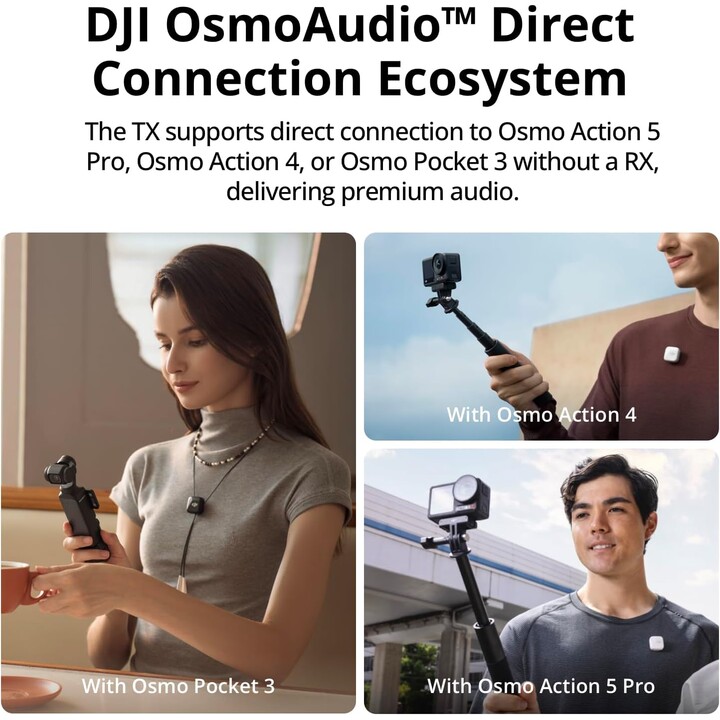 DJI Mic Mini (2 TX + 1 RX + Caso de carga), micrófono inalámbrico Lavalier, audio rico en detalles, 48H, limitación automática