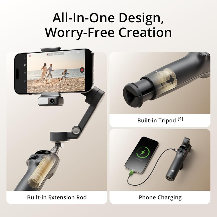 DJI Osmo Mobile 7P Stabilizzatore gimbal per iPhone, Android, Tracciamento nativo, 3 assi, 10 ore