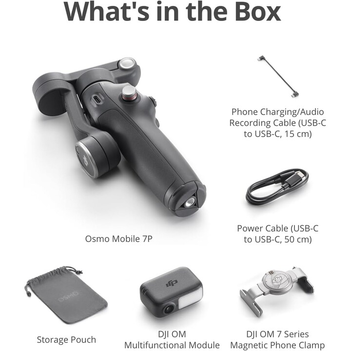 DJI Osmo Mobile 7P Stabilizzatore gimbal per iPhone, Android, Tracciamento nativo, 3 assi, 10 ore