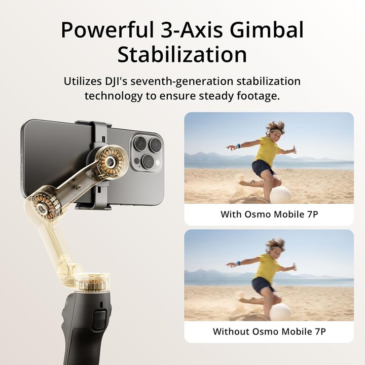 DJI OSMO Mobile 7p Gimbal Stabilizer para iPhone, Android, rastreamento nativo, 3 eixos, 10 horas