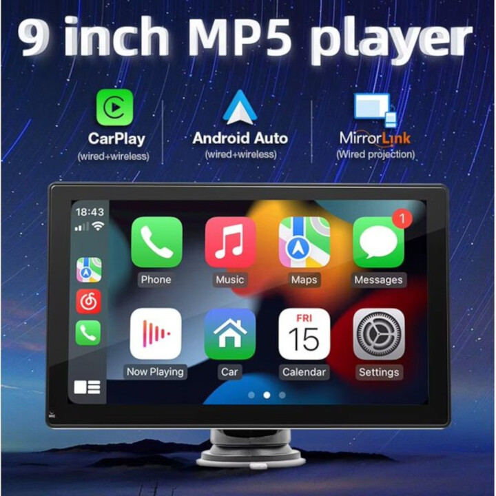 Ecrã tátil universal SWM B5308 9 polegadas Carplay e Android Auto Preto