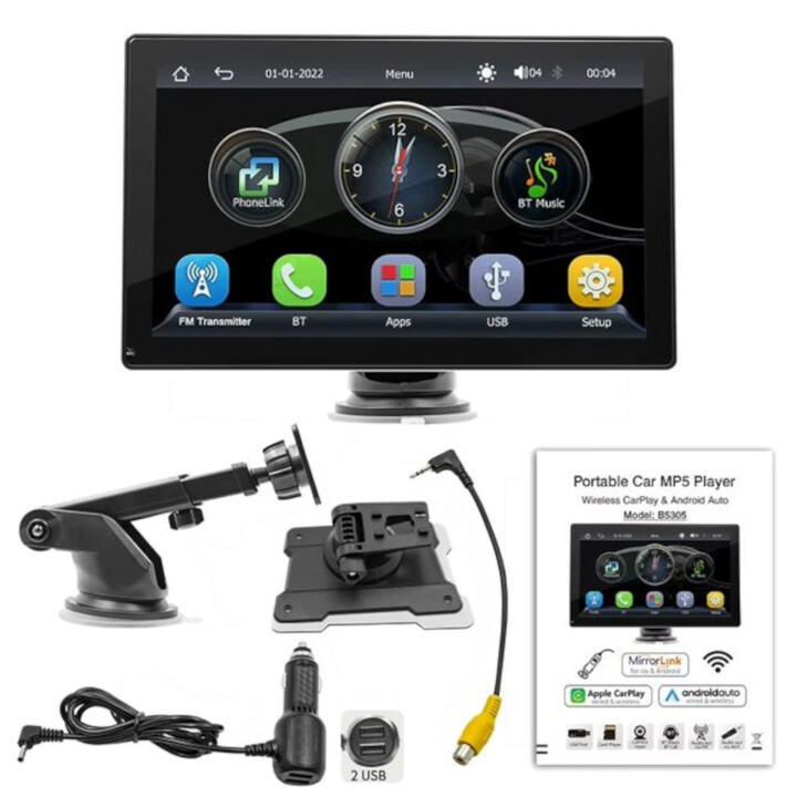 Ecrã tátil universal SWM B5308 9 polegadas Carplay e Android Auto Preto