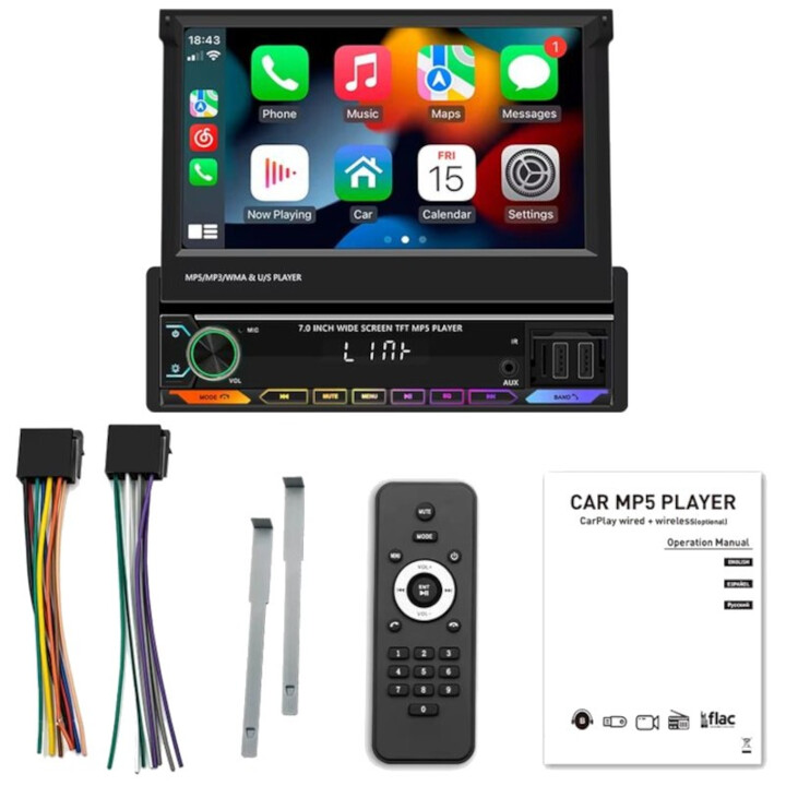 Autorrádio 1 DIN SWM 9614C 7 polegadas Bluetooth/Carplay USB Preto