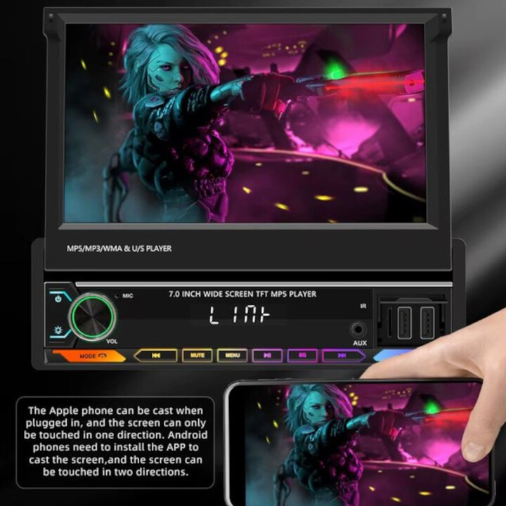 Autorrádio 1 DIN SWM 9614C 7 polegadas Bluetooth/Carplay USB Preto