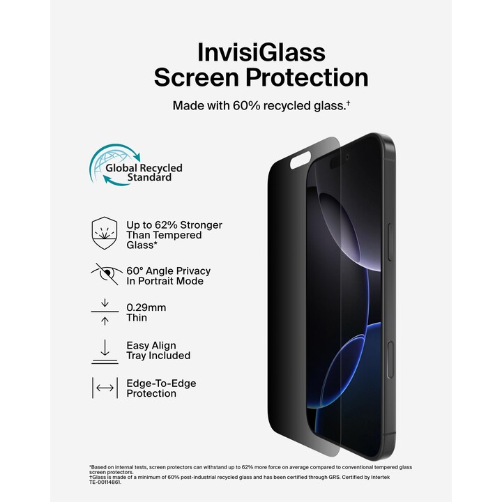 Belkin Screenforce Invisiglass, protezione per lo schermo della privacy per iPhone 16 Pro Max