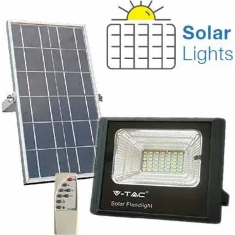 V-Tac Foco LED con panel solar de 12 W y 4000 K