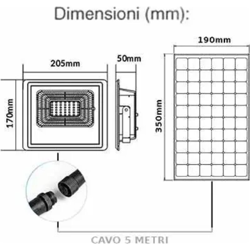 V-Tac Foco LED con panel solar de 12 W y 4000 K