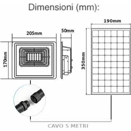 V-Tac Foco LED con panel solar de 12 W y 4000 K