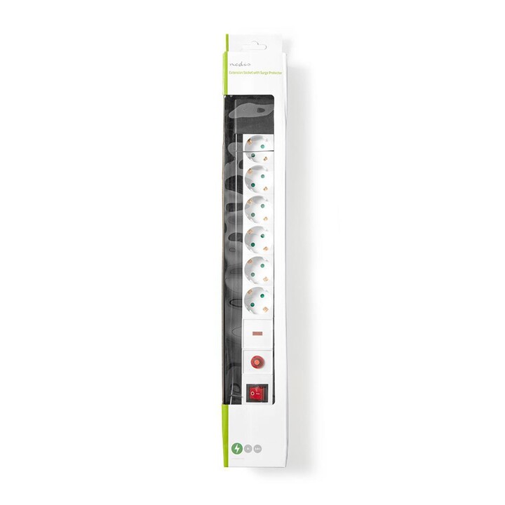 Filtro de linha Nedis EXS630SPF1PRO 3 m 6 tomadas CA para ambientes internos, preto e branco
