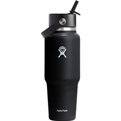 Botella de viaje Hydro Flask de 946 ml (32 oz) con pajita flexible y ancha - Negro
