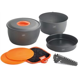 Batterie de cuisine en aluminium disponible avec 3 plaques.