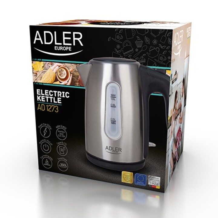 Adler AD 1273 tetera eléctrica 1 L 1200 W Negro, Avellana, Acero inoxidable