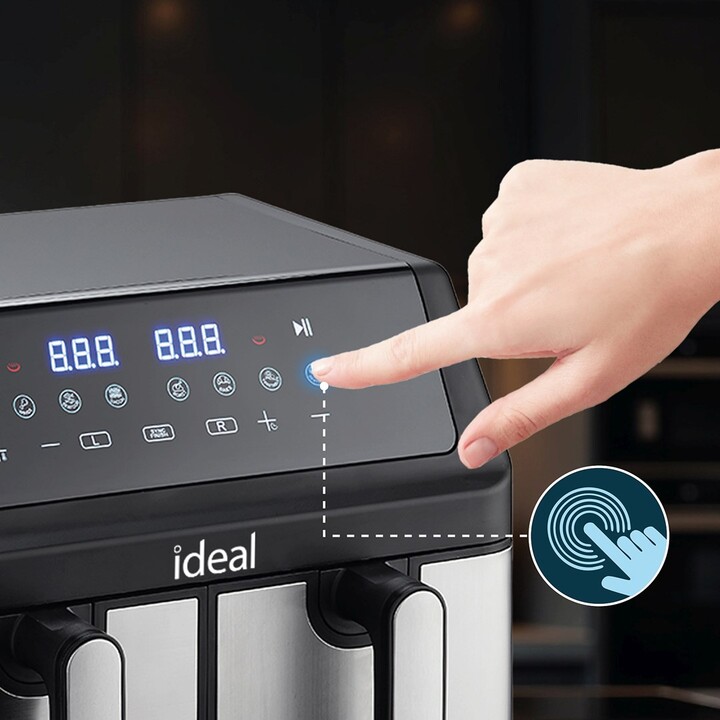 Freidora sin grasa IDEAL, doble horizontal 9L, 8 funciones - incluido secado de alimentos