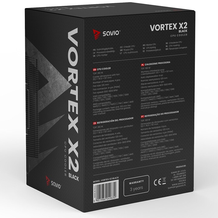 Dissipador de calor para CPU SAVIO VORTEX X2 BLACK
