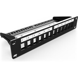 Digitus Patch Panel Modular, 12 Anschlüsse, 10-Zoll-Rack-Mount 1U, Keystone-Modulverteiler Feld, abgeschirmt, schwarz