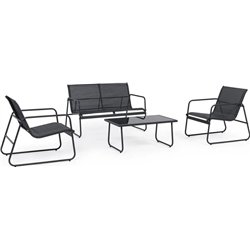 Black Forest textile garden furniture set, two chairs + chaise longue + extendable table, black L-0358