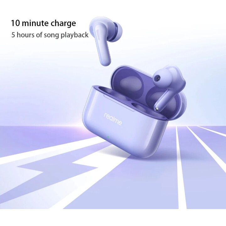 Realme Buds T200, TWS Earphones, 32dB, Active Noise Cancellation, 50 Hours, Bluetooth 5.4, IP55, white