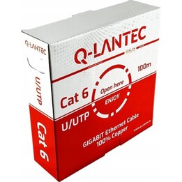Q-LANTEC U/UTP Kategorie 6 Netzwerkkabel, Twisted Pair, PVC, Eca 4PR, 1Gb/s (10Gb/s bis 55m), grau, 100m