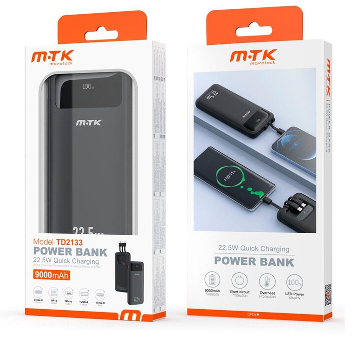 PowerBank TD2132 Type-C / 10000 mah / 4xType-c / MicroUsb / Usb / QC 22.5w / Black / MTK 0251322