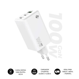 Subblim Charger Gan 100w Charger Usb C+c+a