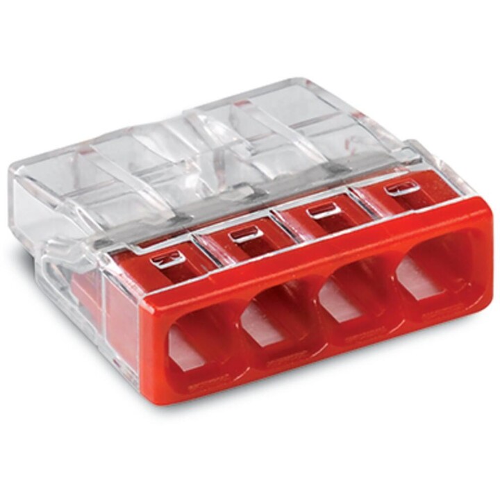 WAGO, Conector de fios eléctricos 2273-204 Pacote de 100, Terminal de encaixe, Transparente/Vermelho