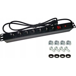 Régua de energia Alantec 19" 230V - 7 tomadas (tipo E - CEE 7/5), com interruptor LED, com proteção contra sobrecarga,
