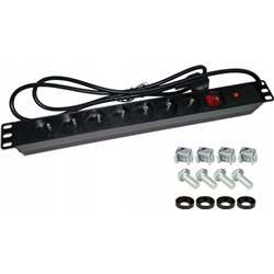 Multiprise Alantec 19" 230V - 7 prises (type E - CEE 7/5), avec interrupteur LED, avec protection contre les surcharges,