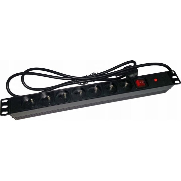 Multiprise Alantec 19" 230V - 7 prises (type E - CEE 7/5), avec interrupteur LED, avec protection contre les surcharges,