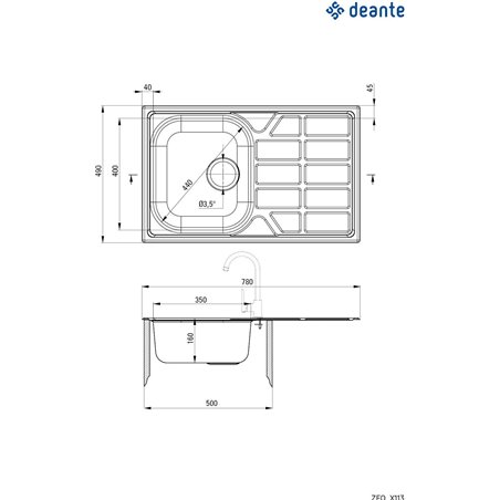 Deante Soul Steel sink, 1-bowl with drainer ZEO_3113 780 x 490 x 160 décor