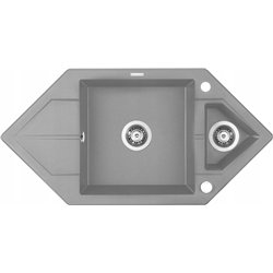 Deante ZQP S653, 1.5-bowl granite sink with drainage, Space-Saver, gray metallic