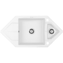 DEANTE ZQP A653, lavandino in granito da 1,5 bowl con drenaggio, salvataggio, bianco