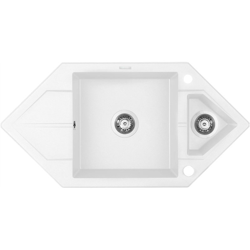 DEANTE ZQP A653, lavandino in granito da 1,5 bowl con drenaggio, salvataggio, bianco
