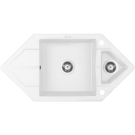 DEANTE ZQP A653, lavandino in granito da 1,5 bowl con drenaggio, salvataggio, bianco