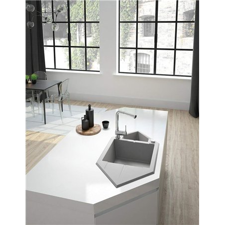 DEANTE ZQP A653, lavandino in granito da 1,5 bowl con drenaggio, salvataggio, bianco