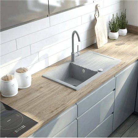 DeAnte ZQZ S113, évier de granit 1-bowl avec drainage, gris méttalique