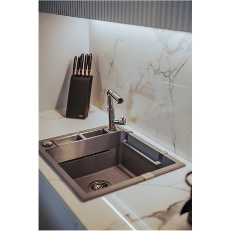 DeAnte ZRM S11A, 1 évier de granit magnétique à 1 bowl avec drainage, gris métallique