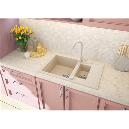 Deante ZQN 5513, fregadero de granito de 1.5-bowl con drenaje, beige