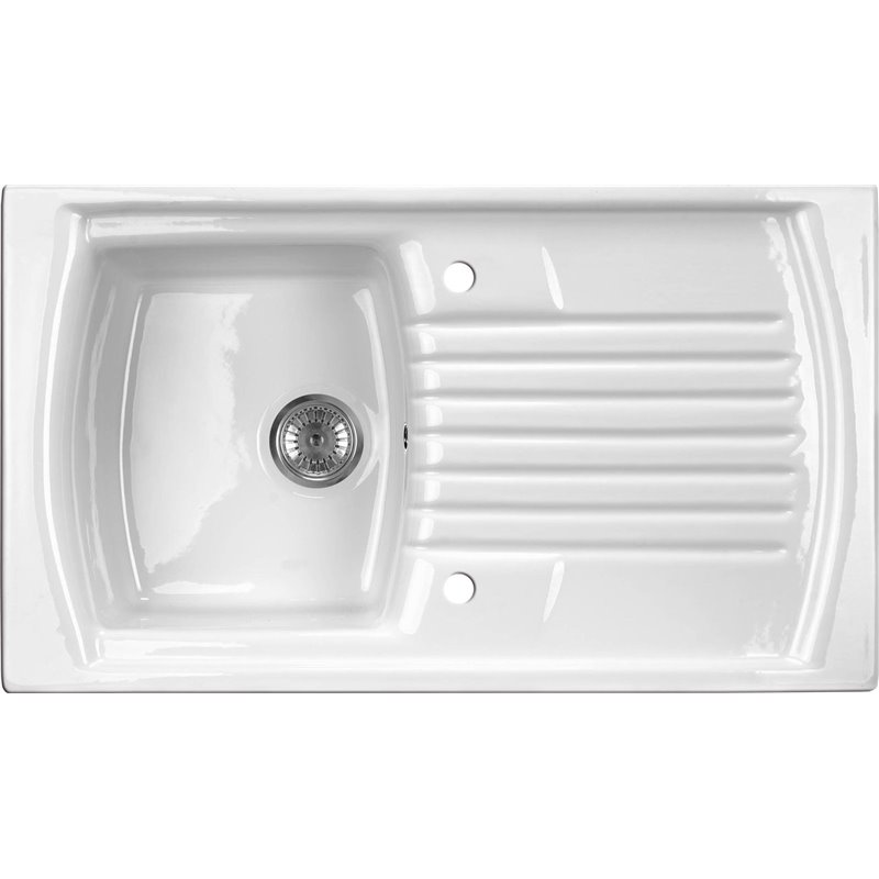 Deante Lusitano Keramikspülbecken, 1 Becken mit Abtropffläche ZCL_611N 860 x 500 x 230 Weiß