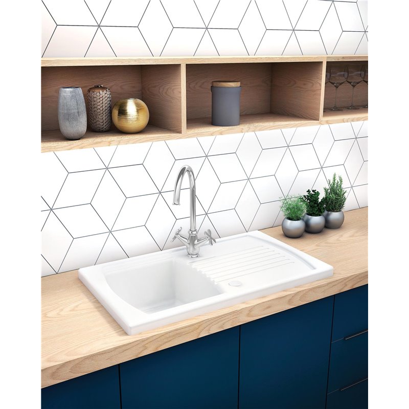 Deante Lusitano Lavello in ceramica, 1 vasca con gocciolatoio ZCL_611N 860 x 500 x 230 bianco