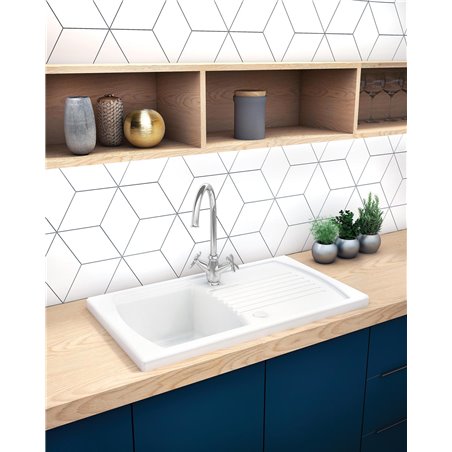 Deante Lusitano Fregadero de cerámica, 1 cubeta con escurridor ZCL_611N 860 x 500 x 230 blanco