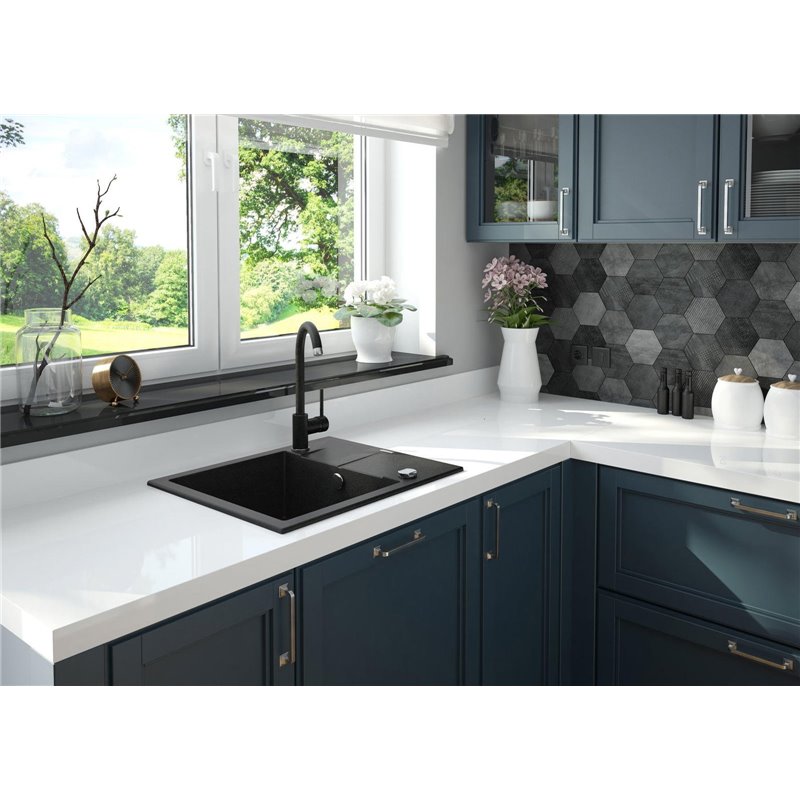 Deante Evora Granitspülbecken, 1 Becken mit Abtropffläche ZQJ_G11A 590 x 440 x 193 Graphit metallic