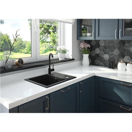 Deante Evora Granitspülbecken, 1 Becken mit Abtropffläche ZQJ_G11A 590 x 440 x 193 Graphit metallic