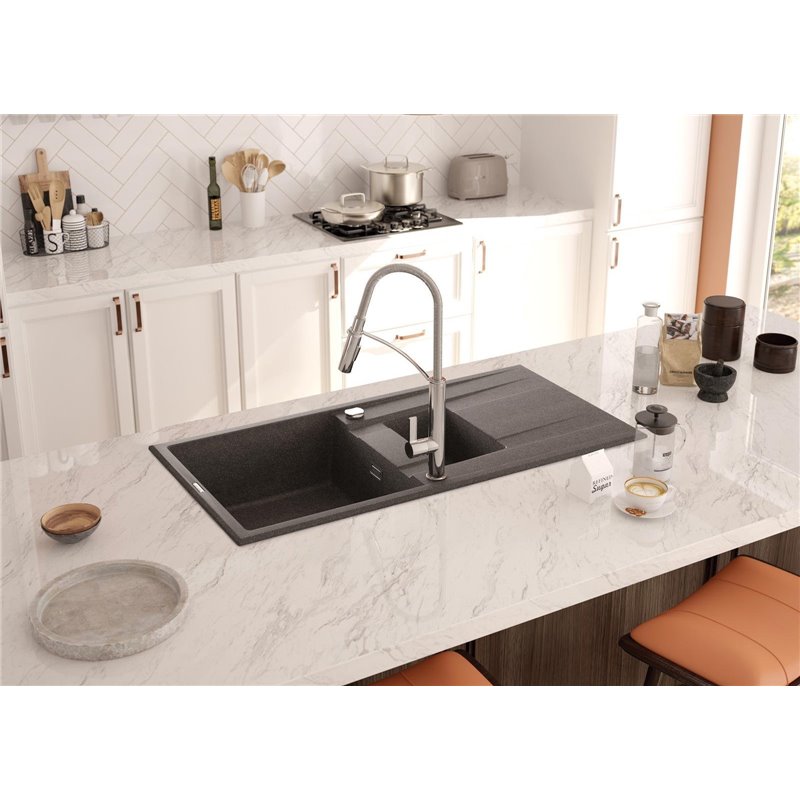 Deante Eridan Granite sink, 1.5-bowl with drainer ZQE_T513 1000 x 500 x 208 anthracite metallic