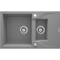 Deante ZQN S513, fregadero de granito de 1.5-bowl con drenaje, gris metálico