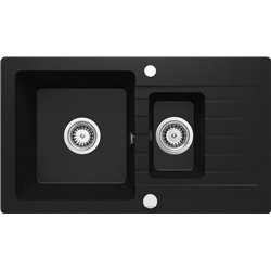 Deante Zorba Fregadero de granito, 1.5 cubetas con escurridor ZQZ_N513 760 x 440 x 164 negro